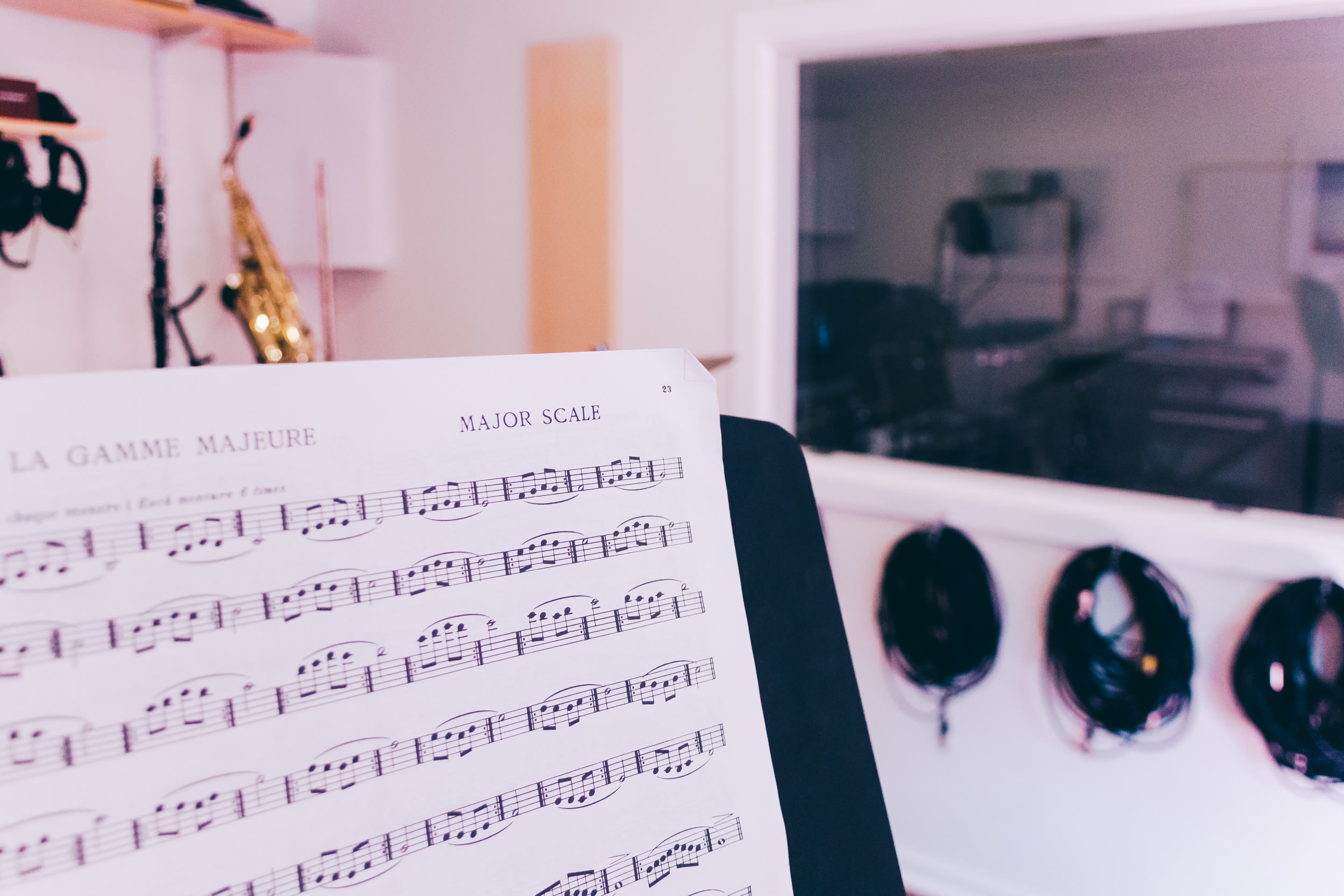 Saxophone on a stand in the teaching studio